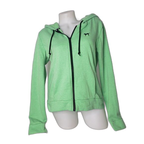 Victorias Secret PINK Bright Green Zip Front Hoodie Womens Size Large - Picture 1 of 9